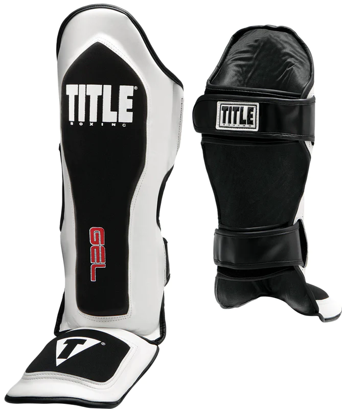 BLACK/WHITE TITLE Boxing Gel Elite Pro Shin & Instep Guards
